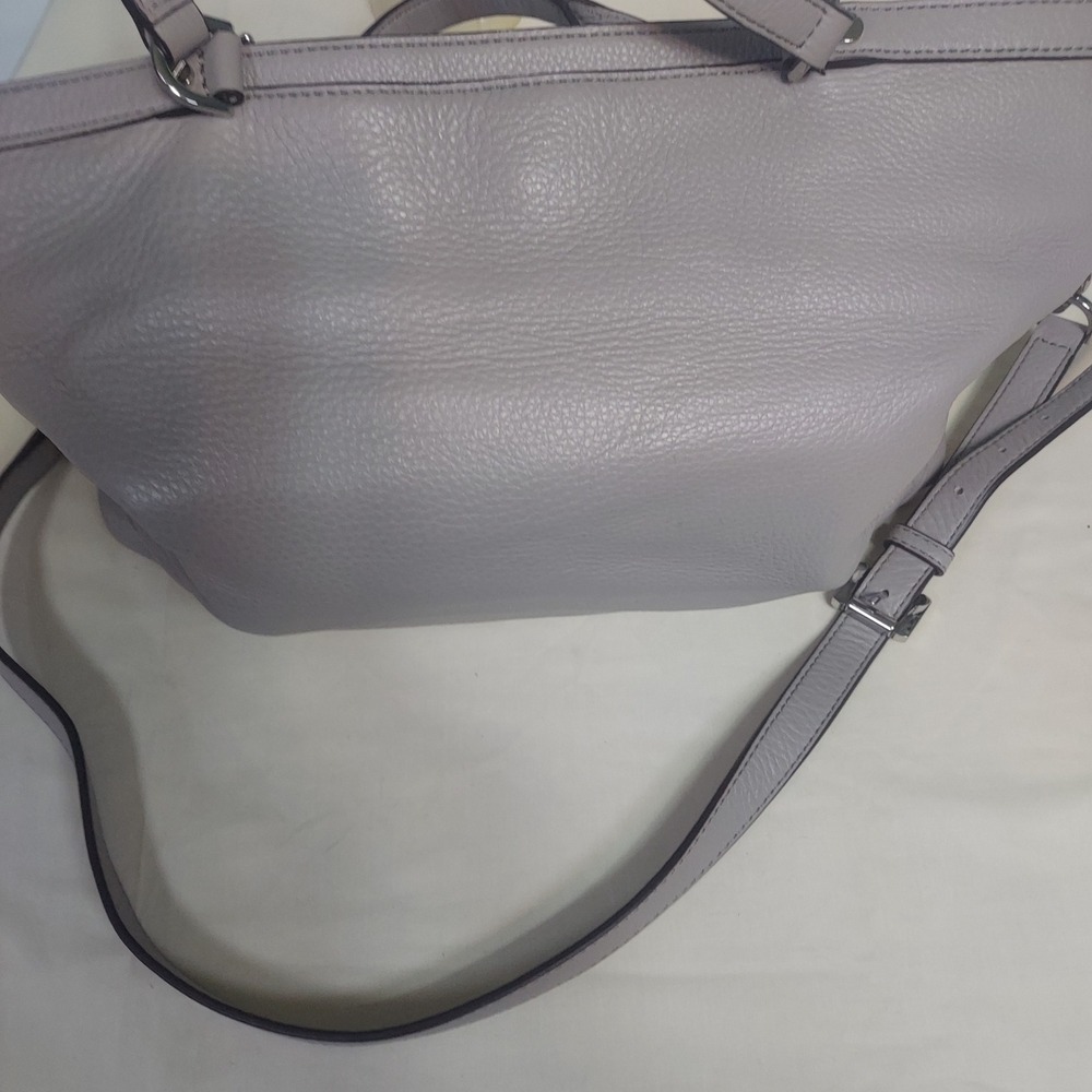 Michael Kors Satchel Pebble Leather Crossbody Chain Detail Gray Medium 15x11x3.5 - Picture 3 of 6